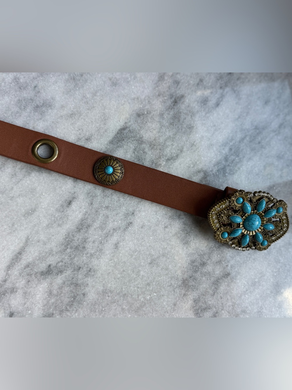 Western Belt with Rhinestone and Turquoise Conchos
